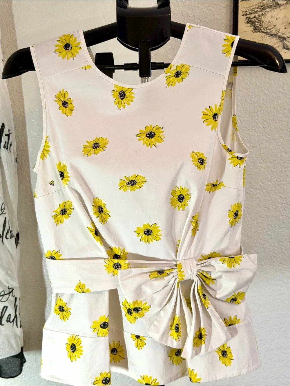 Kate Spade New York Daisy Bee Print Bow Tie Peplum Top Size 4
